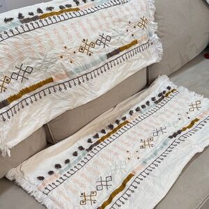 Anthropologie Cream and Brown Embroidered Pillow Covers